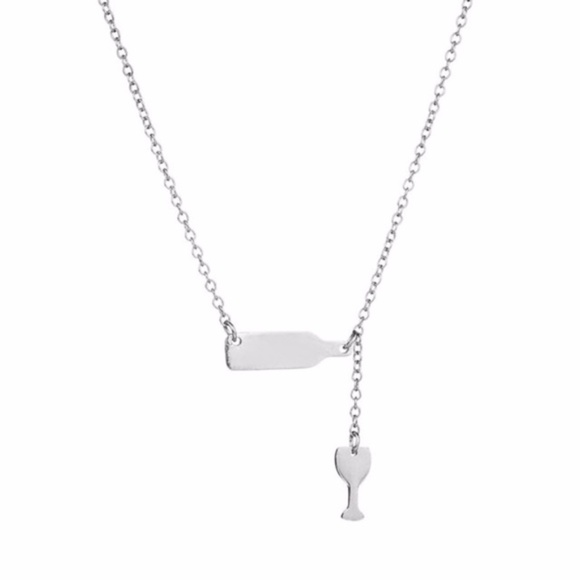 Jewelry - Wine and Glass Necklace Silver